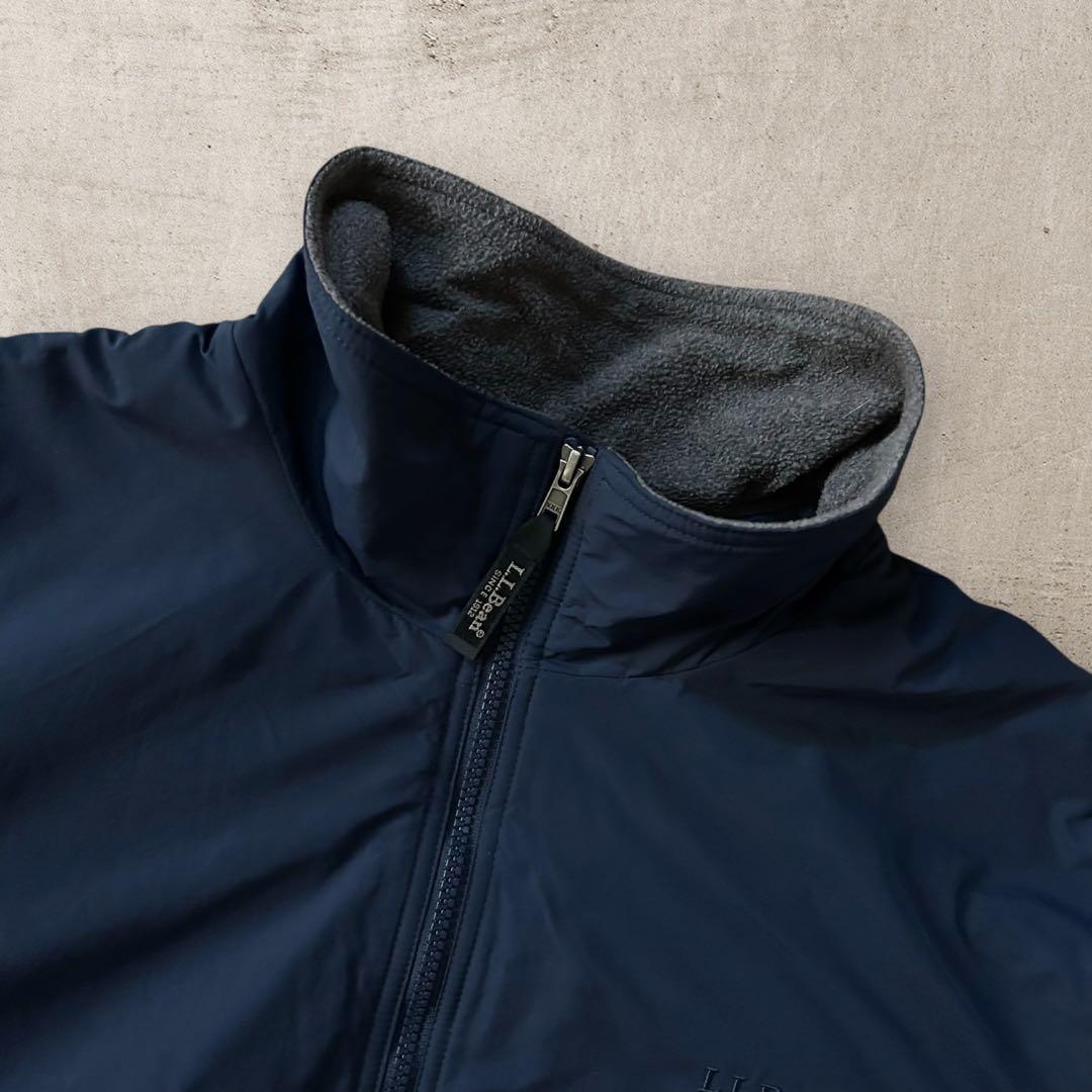 エルエルビーン90sナイロンウォームアップジャケットシンサレート裏フリース短丈紺