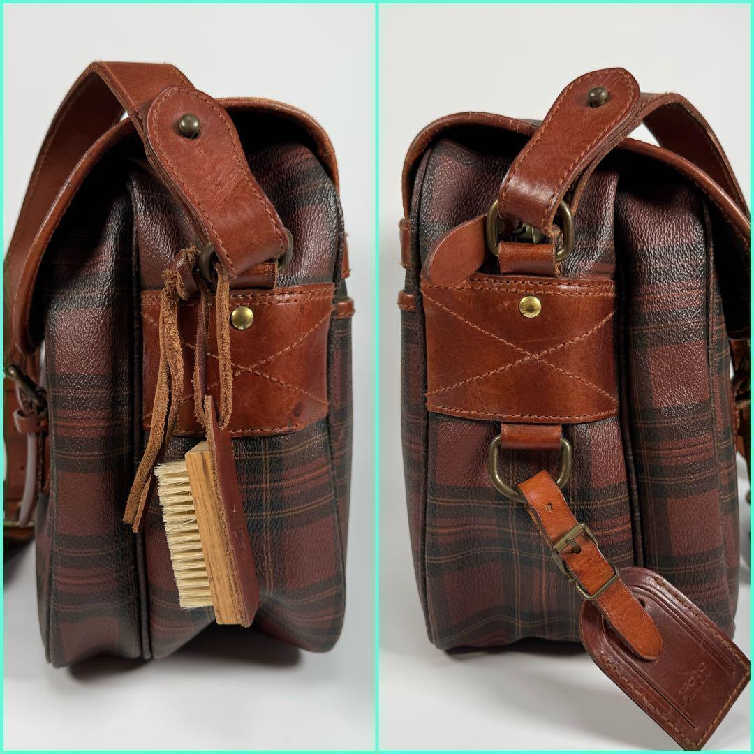 美品 A4収納 ポロラルフローレン メッセンジャーバッグ ブラウン チェック