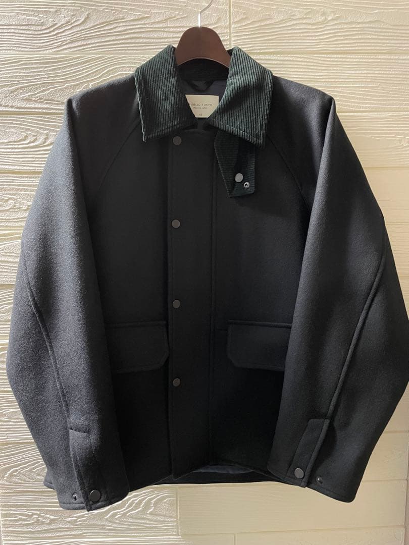 パブリックトウキョウ　Super140s メルトンハンティングブルゾン　ブラック