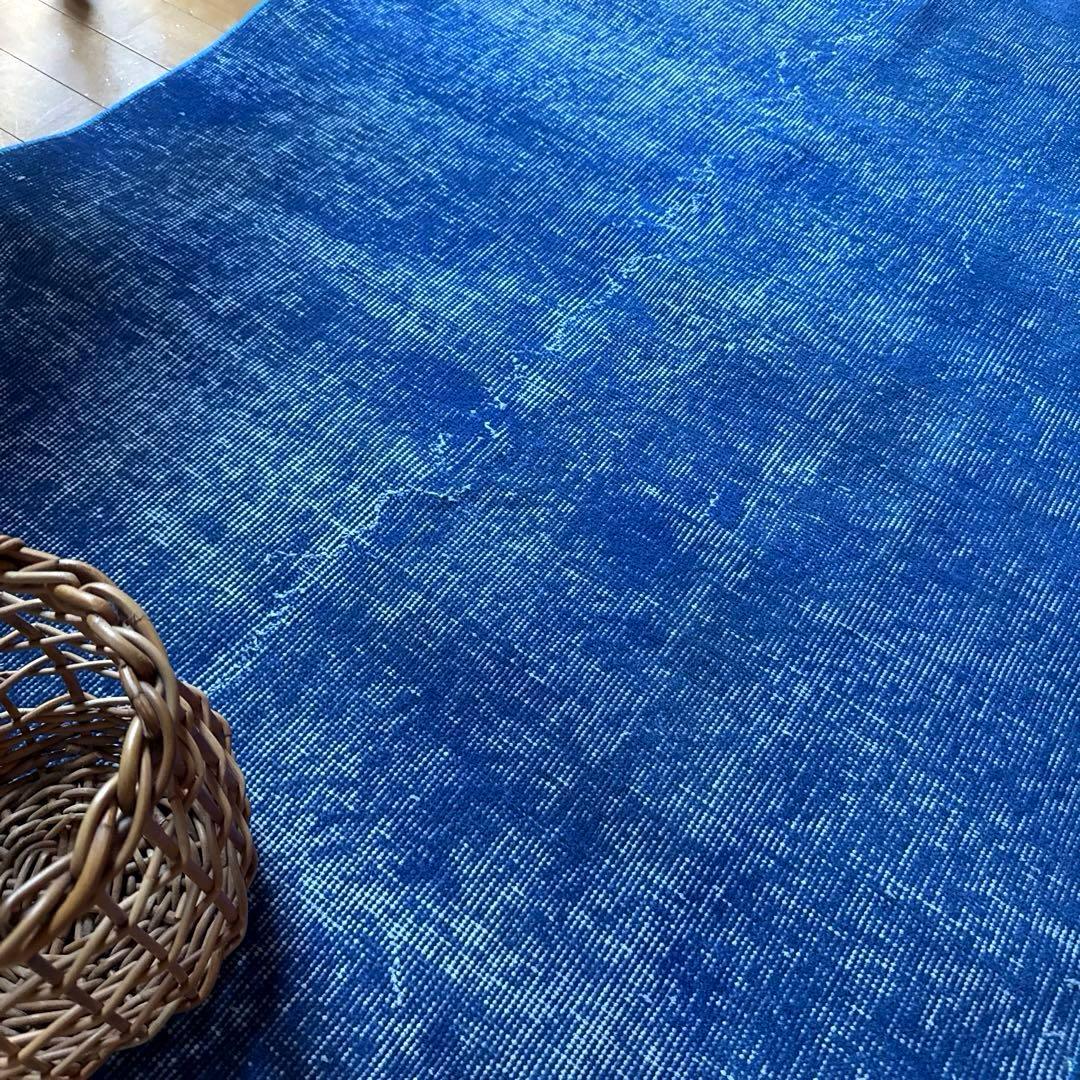 99×212青空色オーバーダイ　ワンカラー　ブルートルコヴィンテージラグ