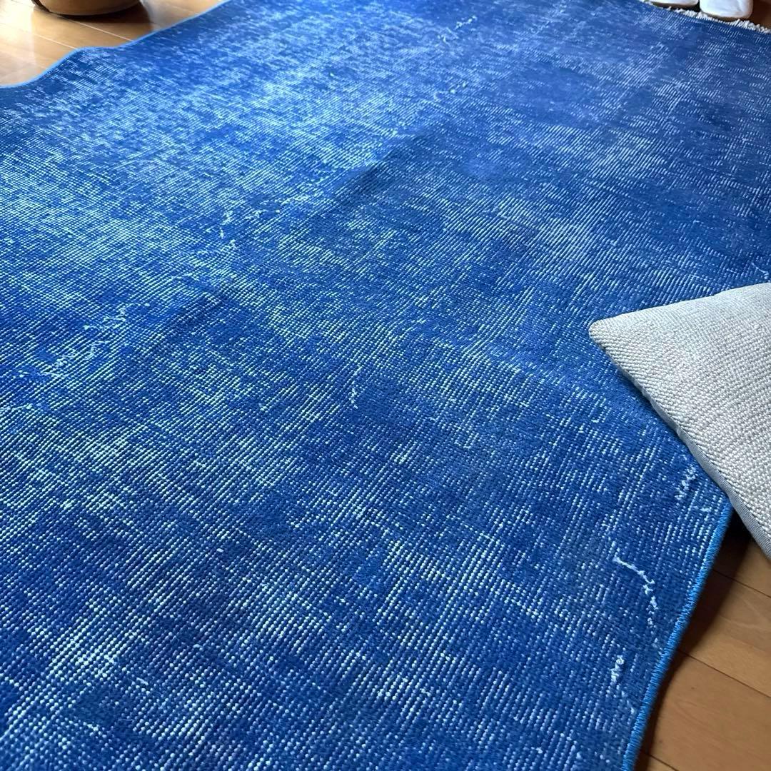 99×212青空色オーバーダイ　ワンカラー　ブルートルコヴィンテージラグ