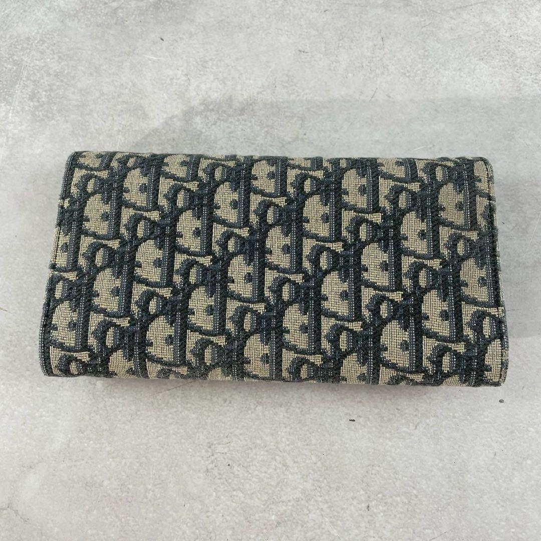【美品】ディオール 長財布 オブリーク ラウンドファスナー ジャガード 紺色