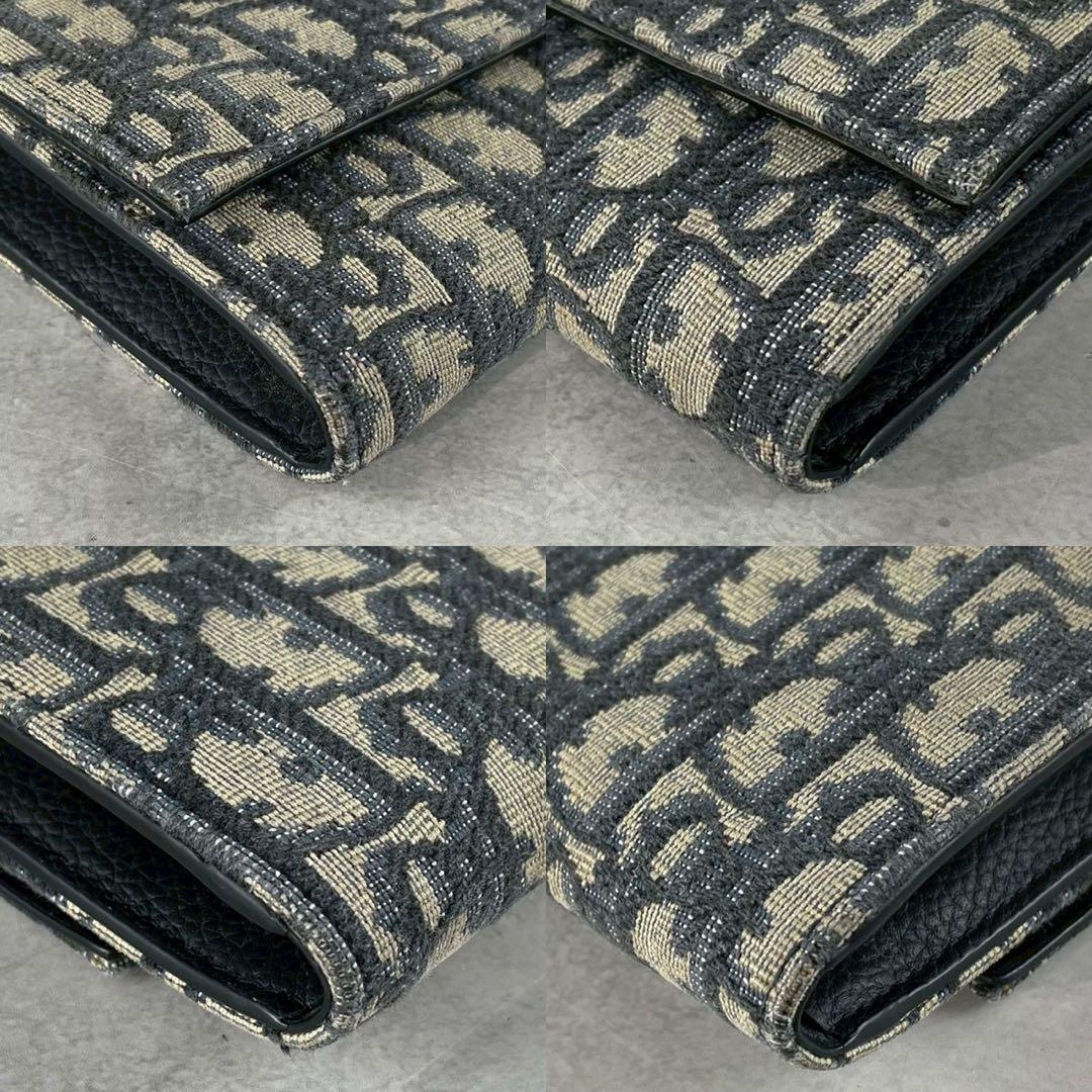 【美品】ディオール 長財布 オブリーク ラウンドファスナー ジャガード 紺色