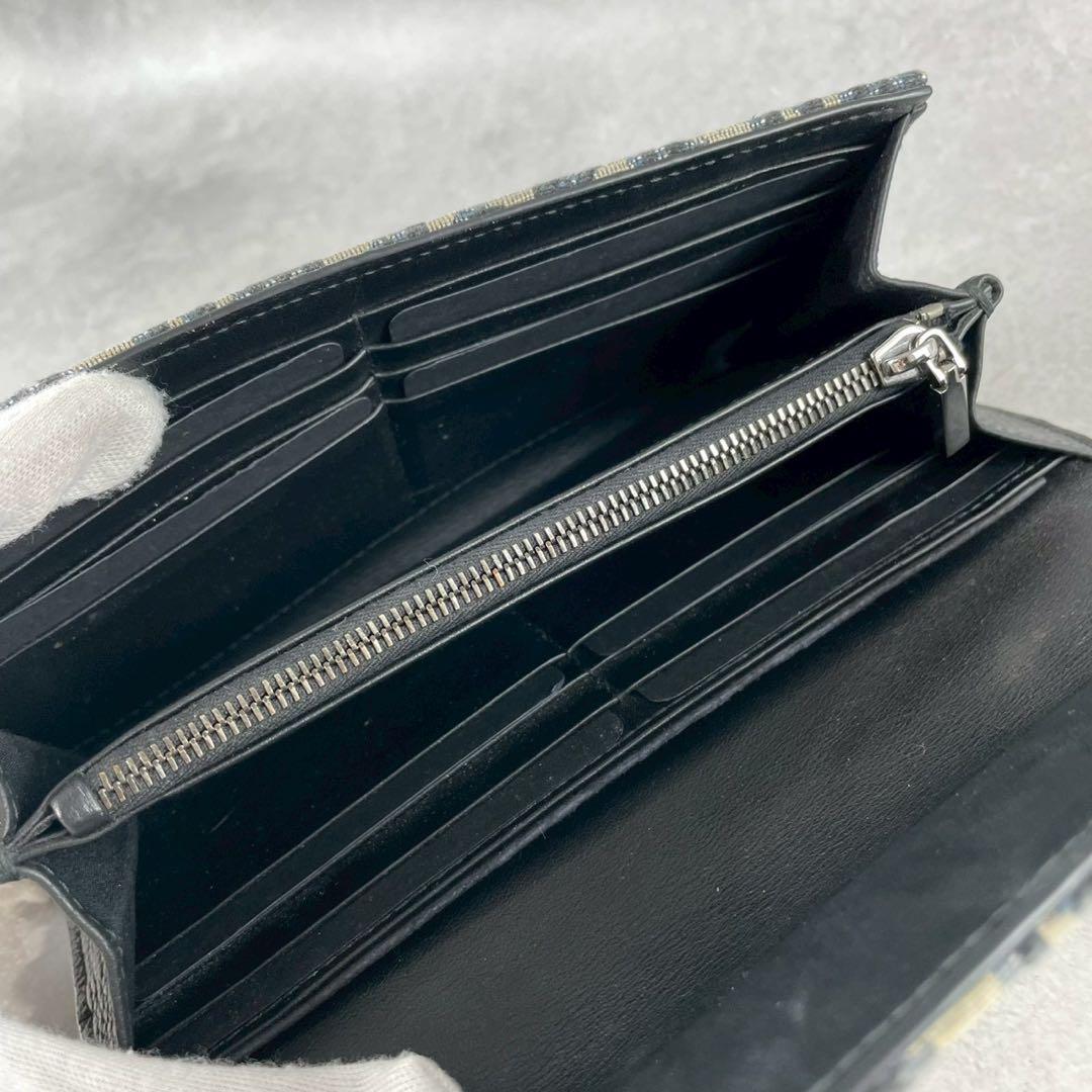 【美品】ディオール 長財布 オブリーク ラウンドファスナー ジャガード 紺色