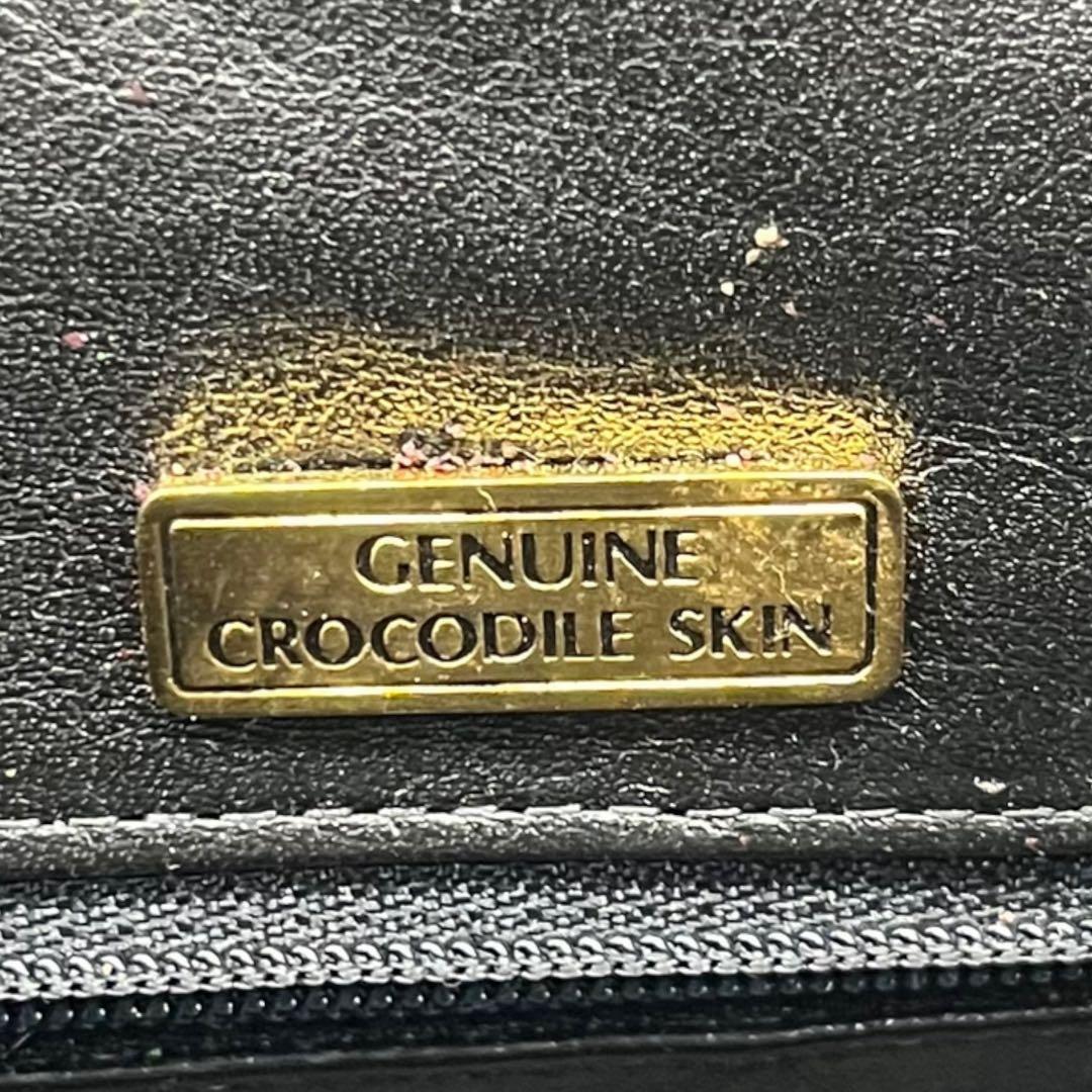 シャイニングクロコ 鰐革 センター取り ボストンバッグ ブラック 光沢加工