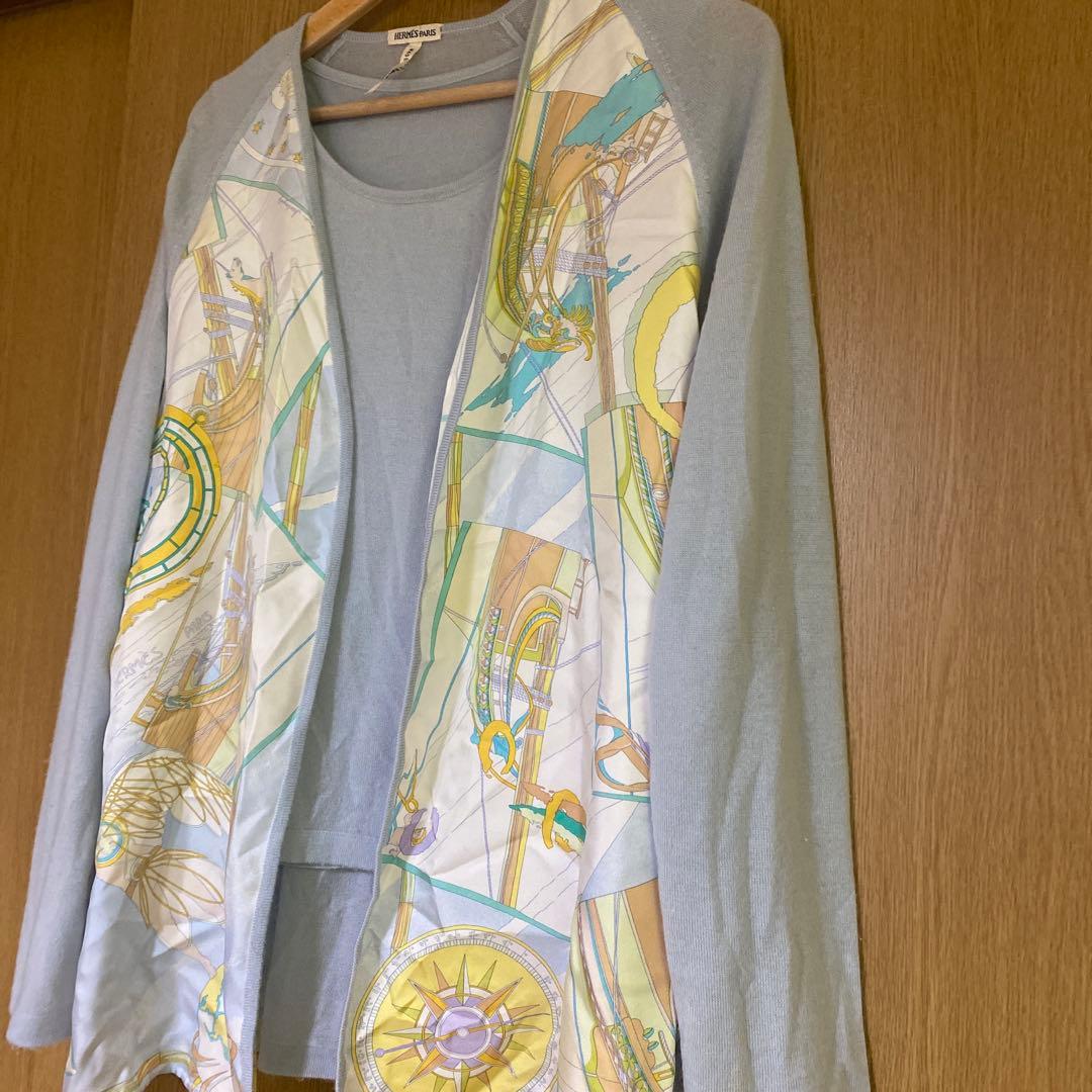 【送料無料】 HERMES アンサンブル カーディガン Mサイズ シルク 切替