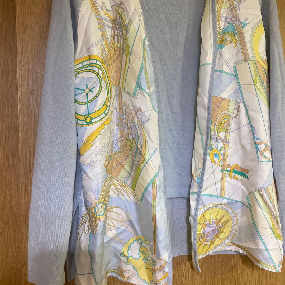 【送料無料】 HERMES アンサンブル カーディガン Mサイズ シルク 切替