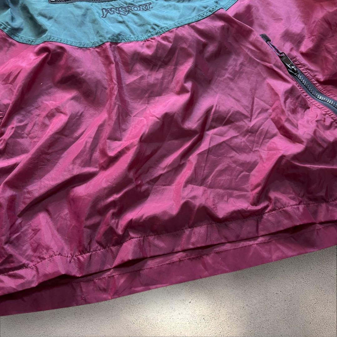 【N71】90s JANSPORTナイロンアノラックパーカーバーガンディ×深緑