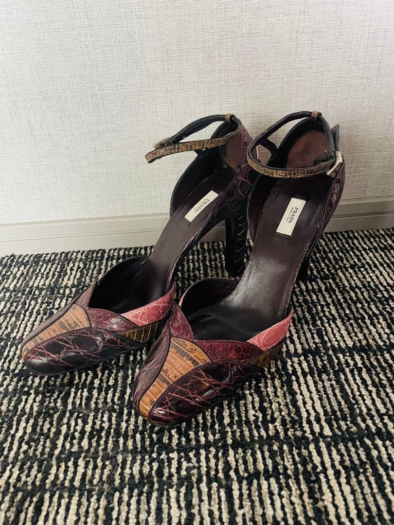 再値下★PRADA レザー ハイヒール アンクルストラップ