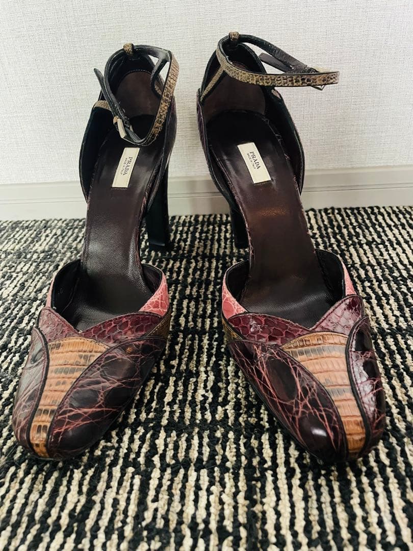 再値下★PRADA レザー ハイヒール アンクルストラップ