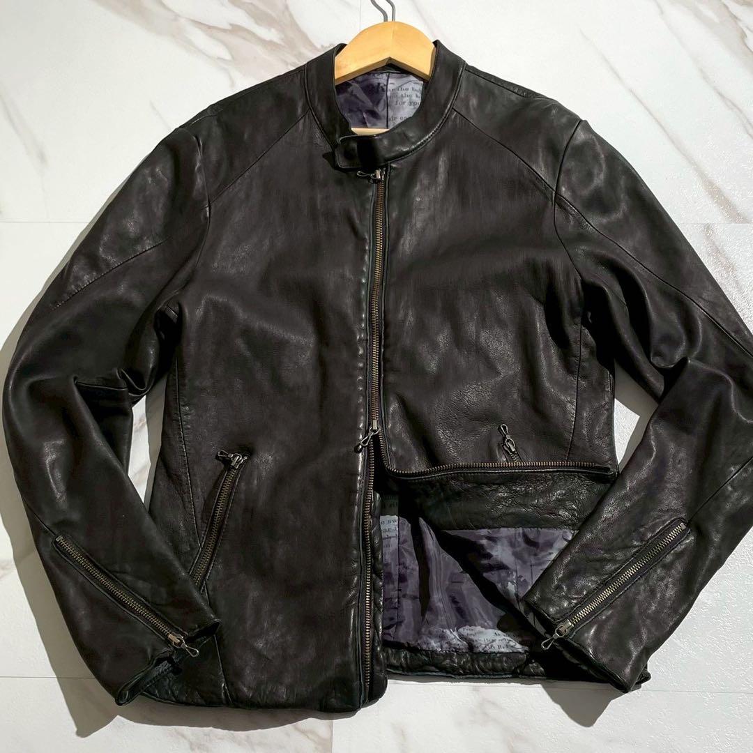 SHELLAC ライダース　メンズ　レザー　シープスキン　黒　メンズ　アウター