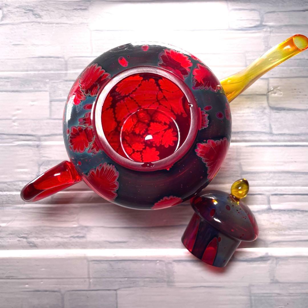 玻璃の匠　吉田 勝美 花模様 ガラス/硝子水注　茶道具　煎茶道具マルティグラス