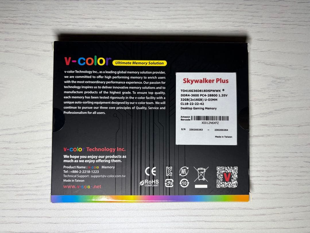 v-color 32GB DDR4-3600（16GB×2）ホワイト