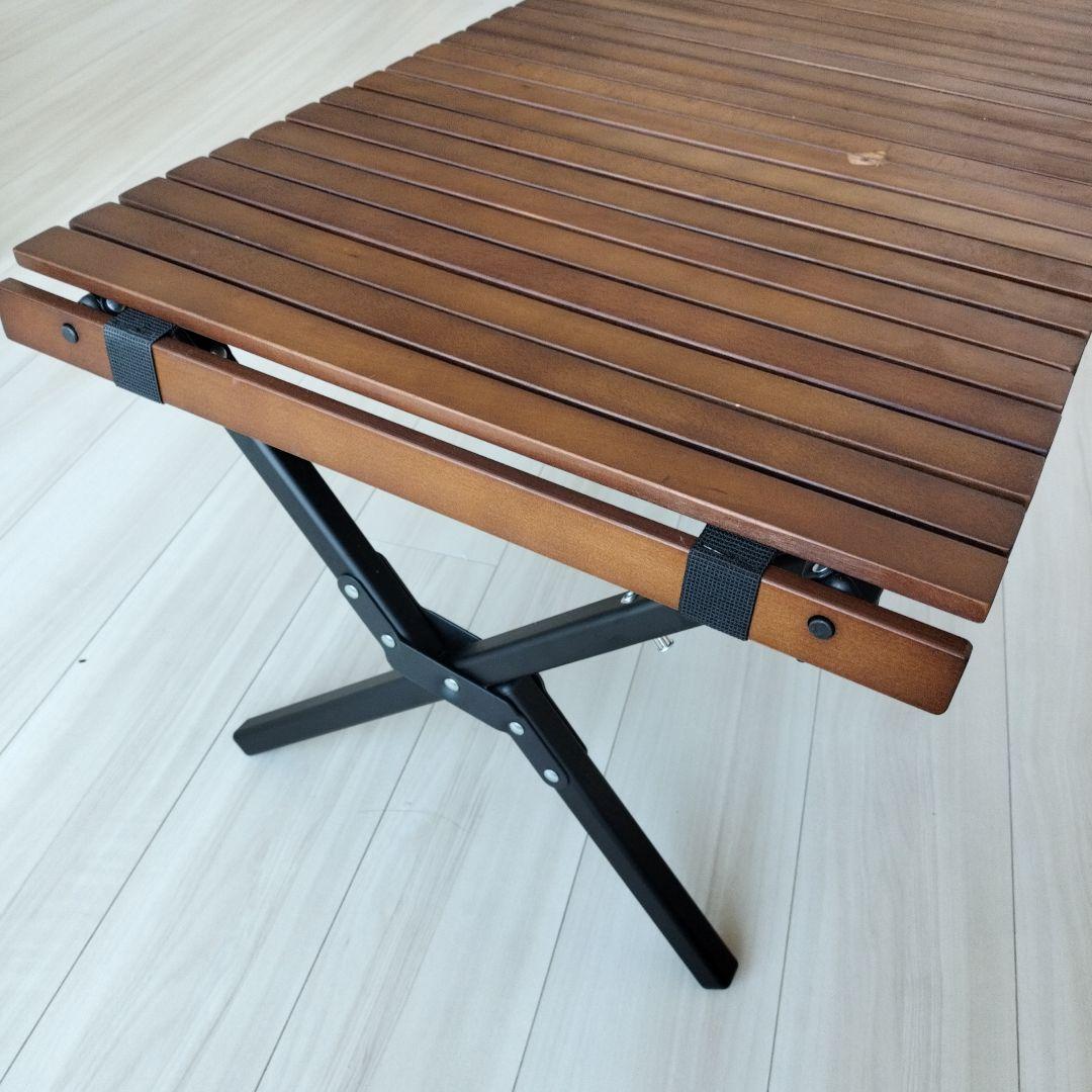 【Hy】クイックキャンプ 折りたたみ スリムウッドロールテーブル 120