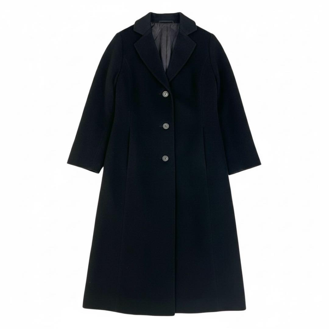 美品、ランバンコレクション ロングチェスターコート アンゴラ混 ファー衿付 40