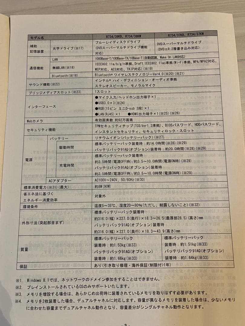 dynabook R734/38KB Core i7-4700MQ メモリ8GB