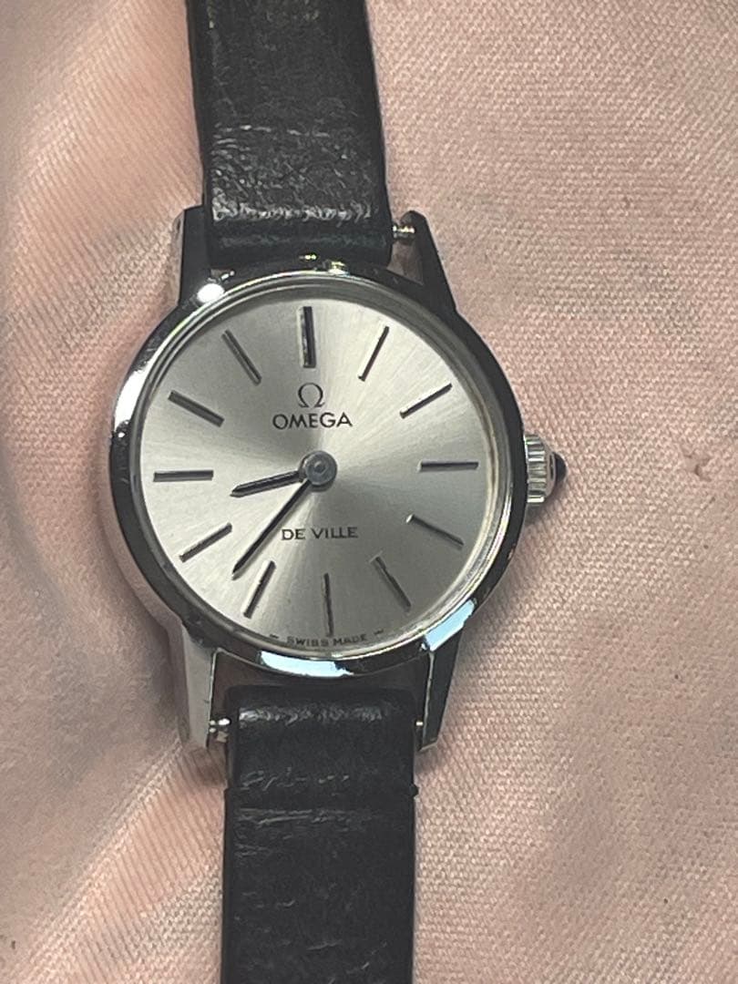 OMEGA 手巻き　正確稼働　オニキスリュウズ　裏蓋シール　純正尾錠・ベルト・箱