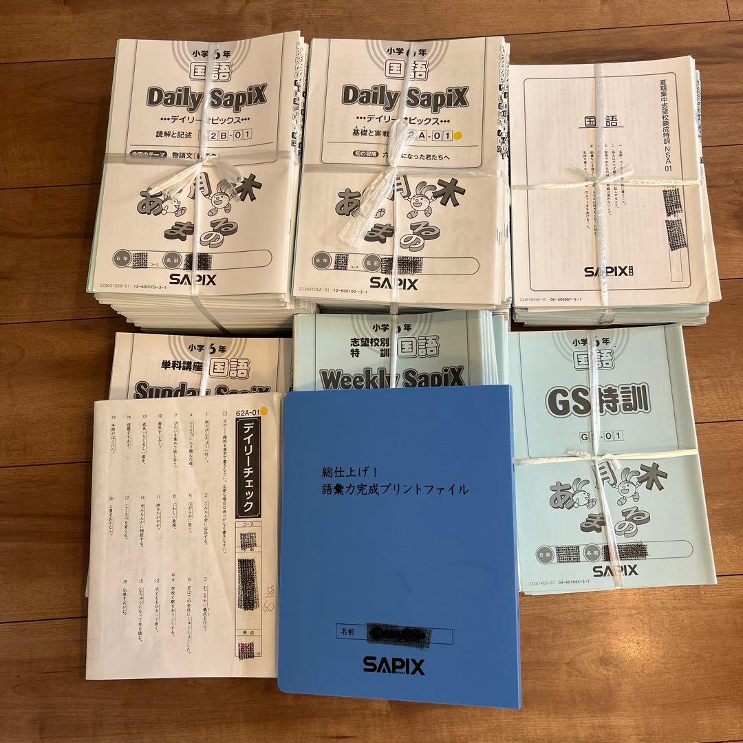 胡珺　①サピックス6年教材4教科フルセット+大量プリント等