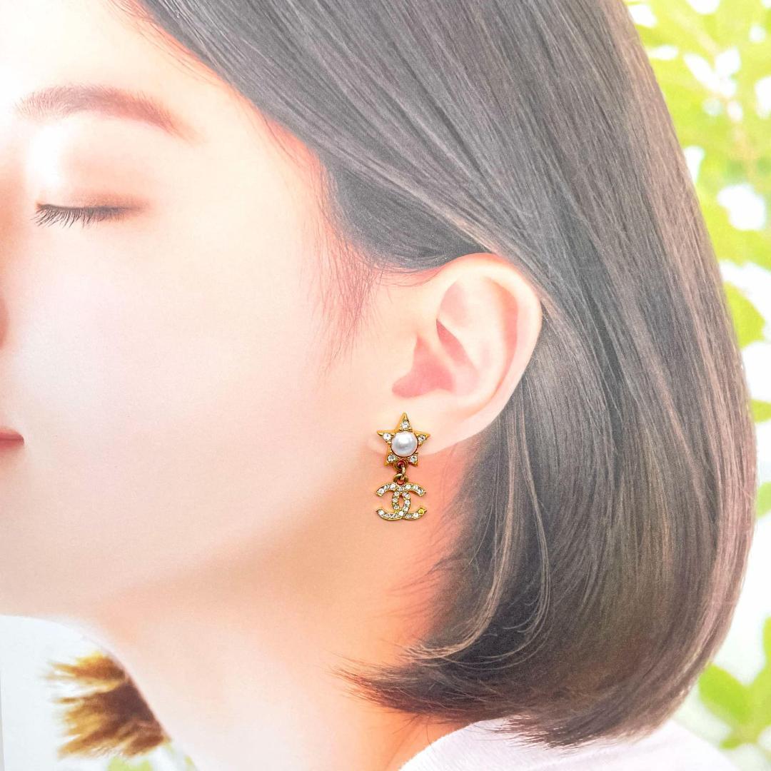 片耳のみ シャネル フェイクパール ラインストーン ピアス ココマーク GP