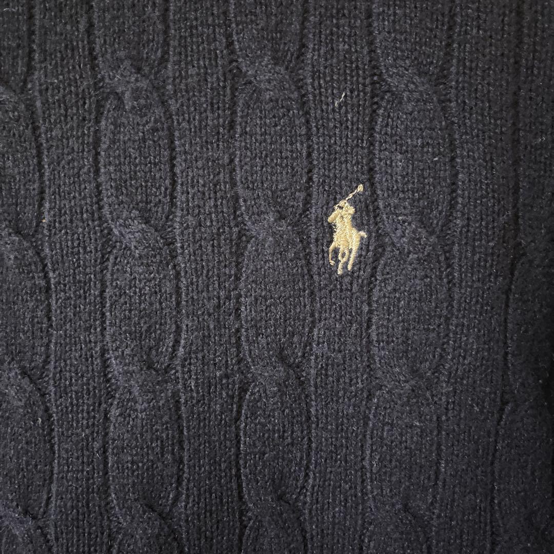 ラルフ・ローレン ネイビー ケーブルニットセーター　タートルネック　カシミヤ