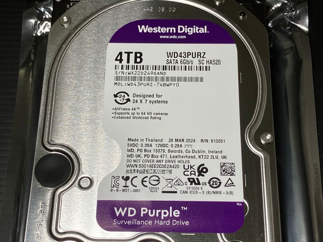 WD 4TB パープル WD43PURZ HDD ハードディスク