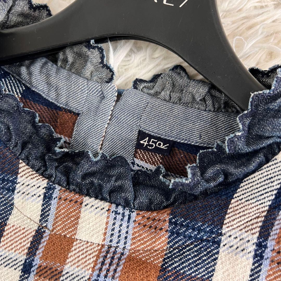 45R 藍 ざっくり ネル の フリル Tシャツ ブラウス