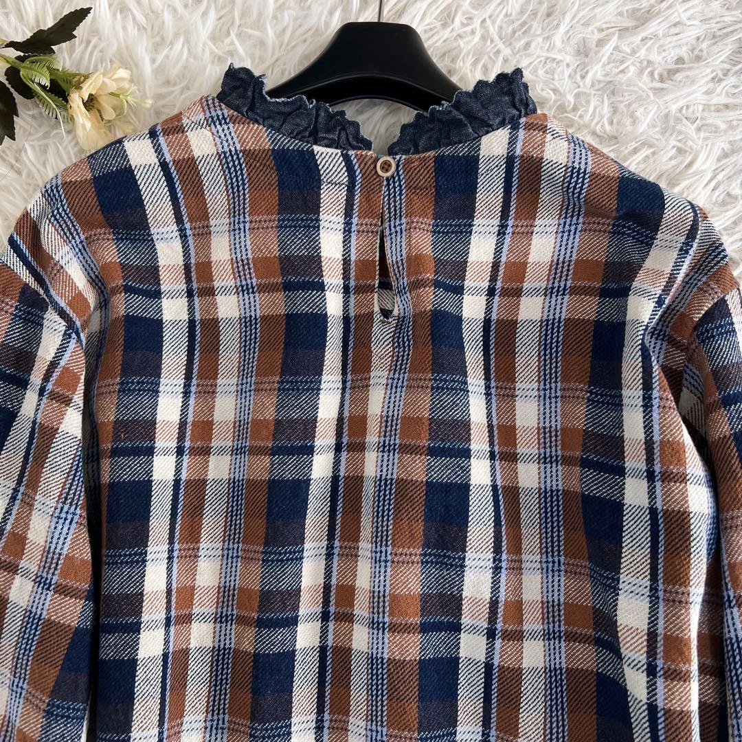 45R 藍 ざっくり ネル の フリル Tシャツ ブラウス