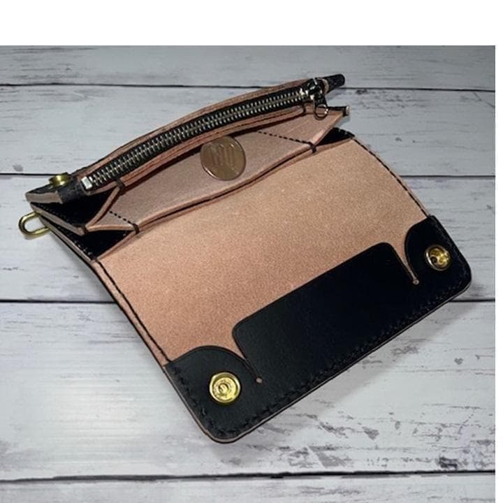痺れウサギ ④ミドルトラッカーウォレット/茶芯/ホック真鍮/小判カン真鍮