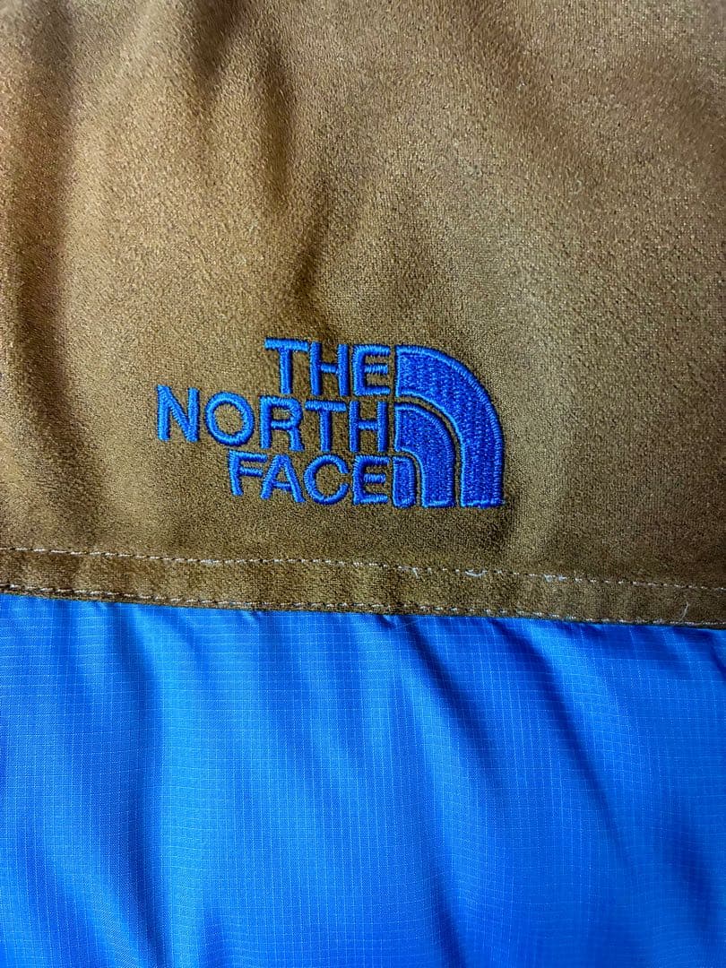 ノースフェイス ダウンジャケット ブルー×ブラウン レディースS韓国古着フード付