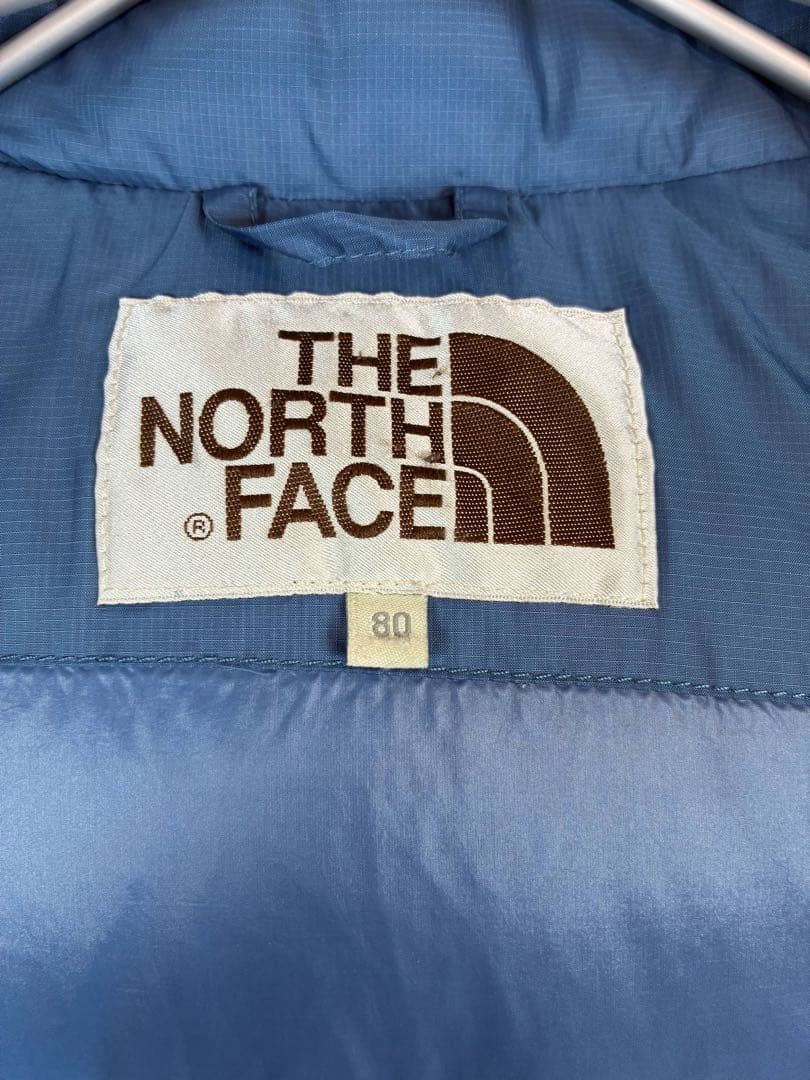 ノースフェイス ダウンジャケット ブルー×ブラウン レディースS韓国古着フード付