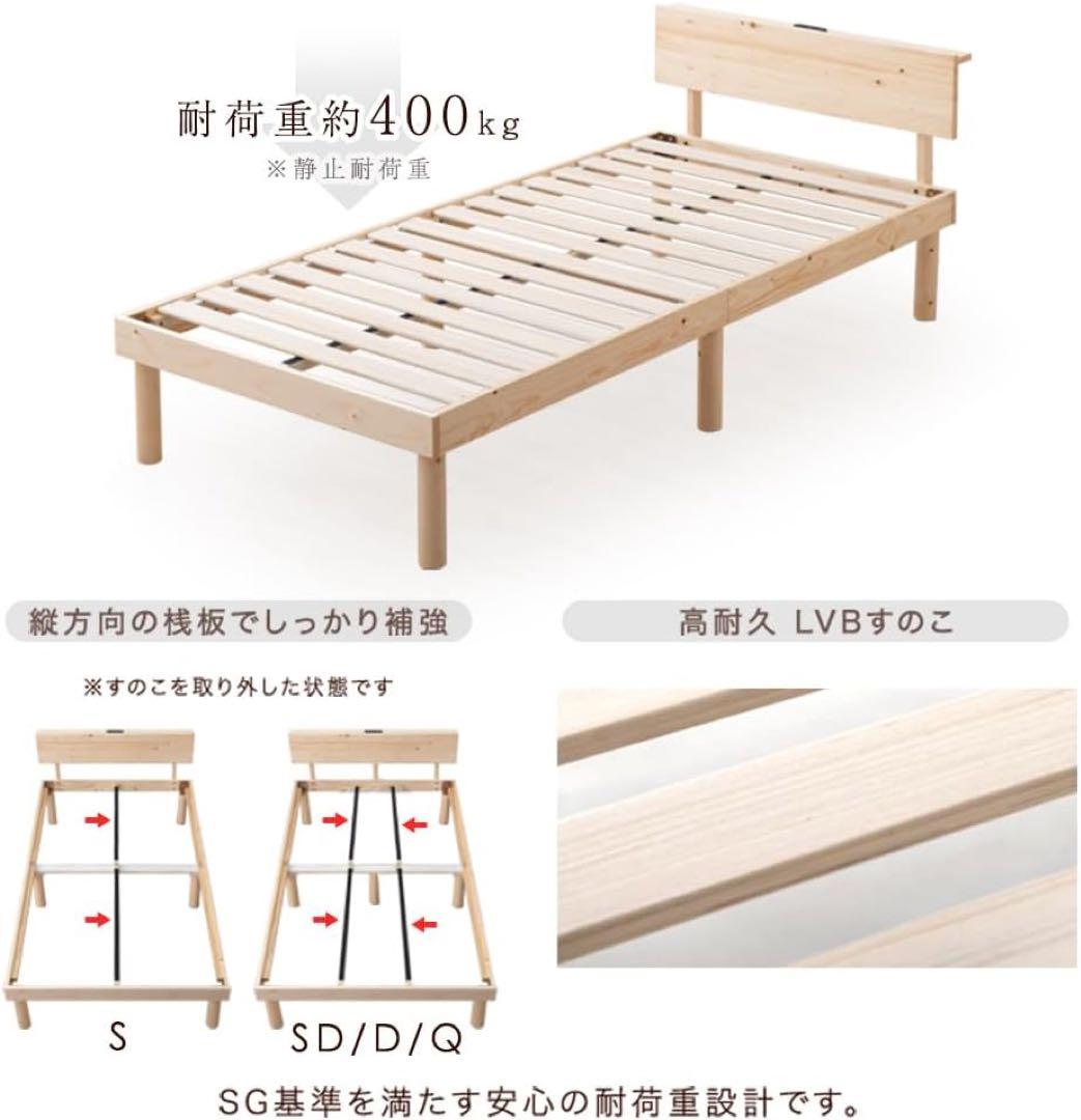 ベッド ダブル 天然木 北欧パイン材使用 宮棚 すのこベッド ベッドフレーム