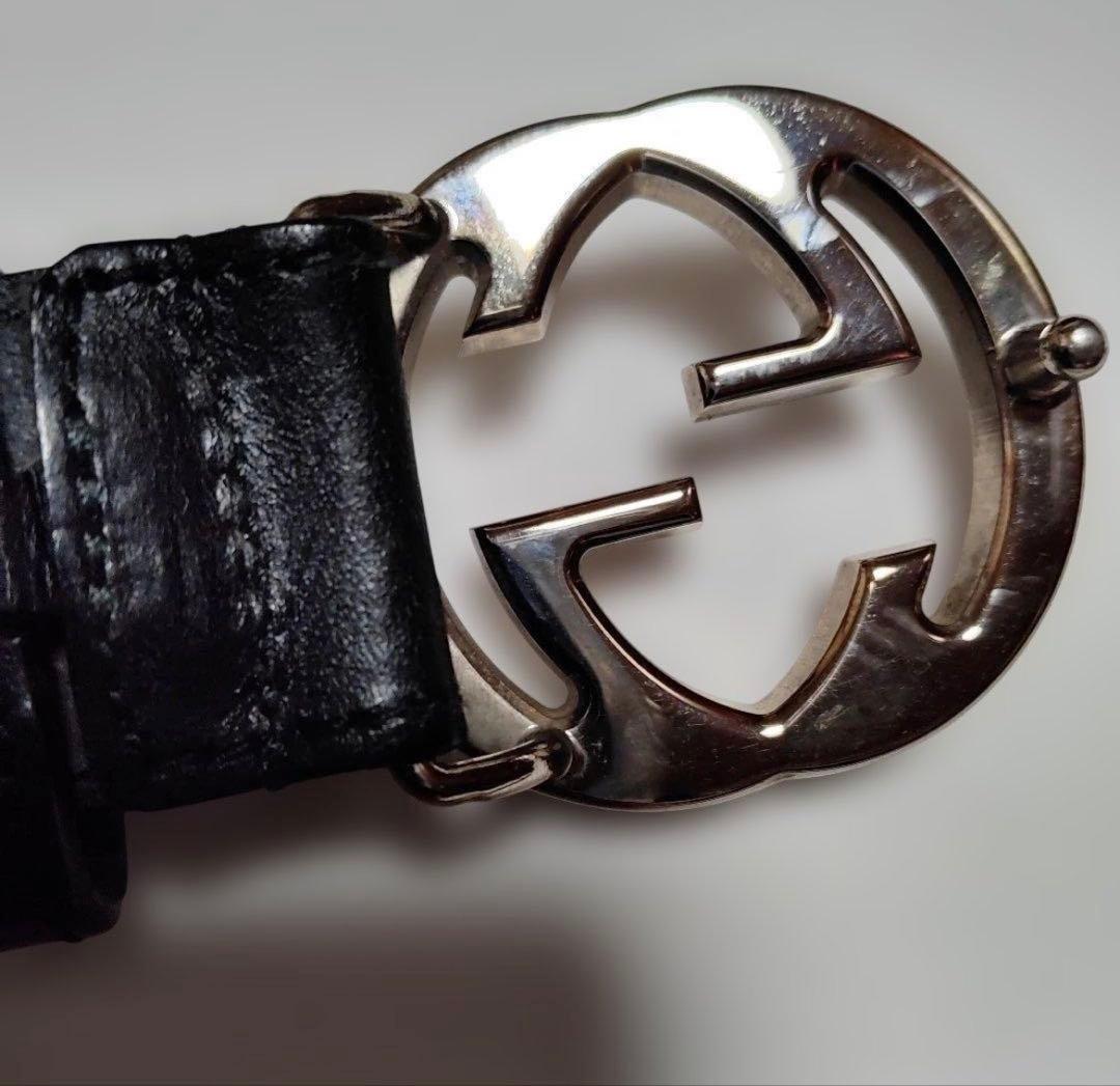 GUCCIブラックレザー ベルト ロゴバックル