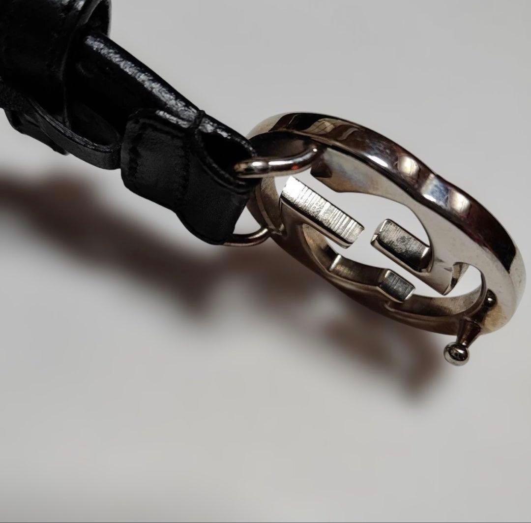 GUCCIブラックレザー ベルト ロゴバックル