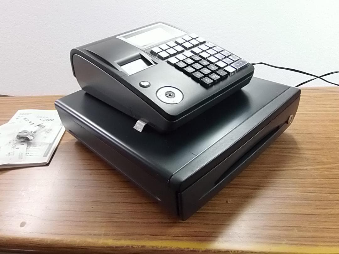 人気の黒1222設定無料カシオTE-340かなめくり機能インボイス対応レジスター