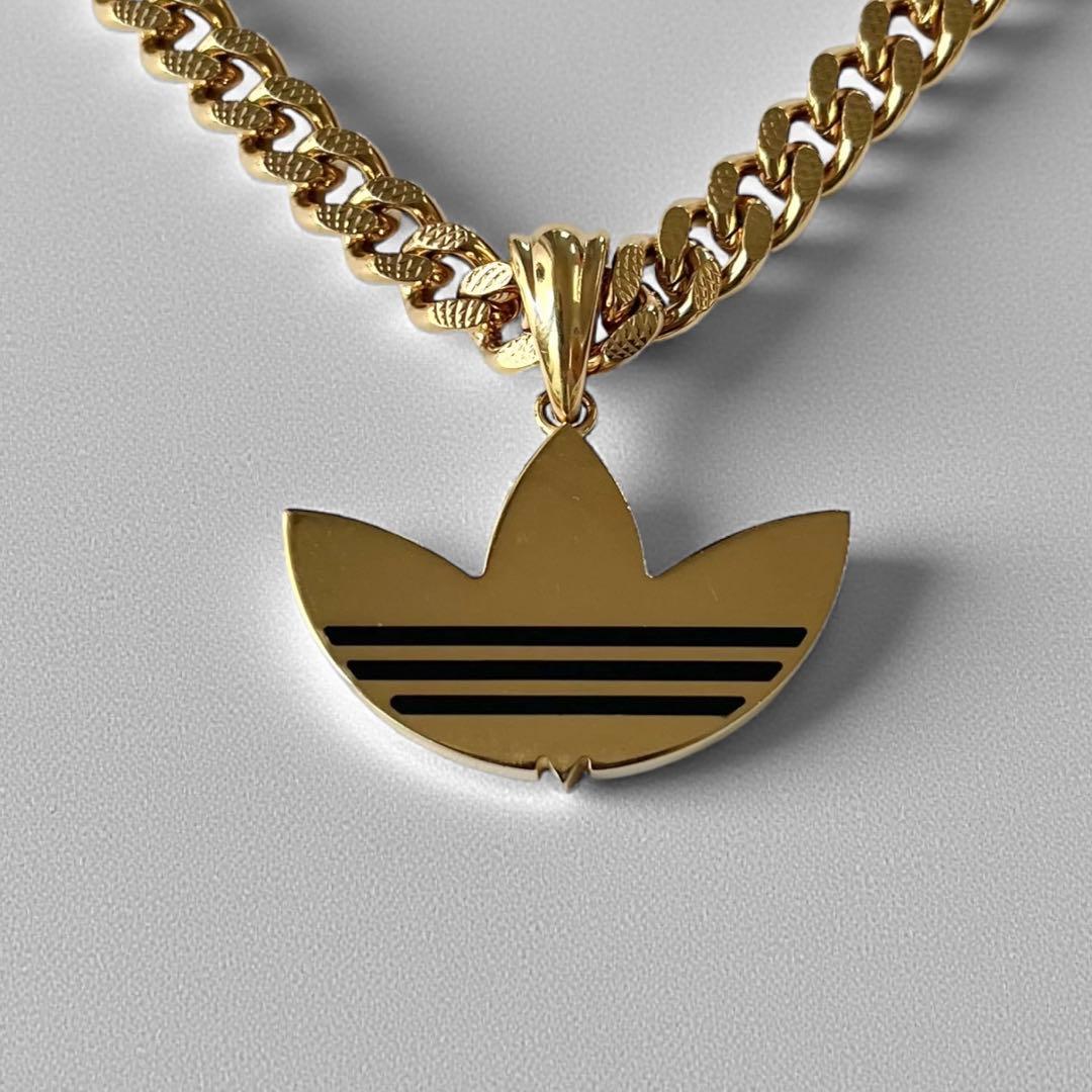 美品 グッチ アディダス ネックレス ゴールド トレフォイル チェーン