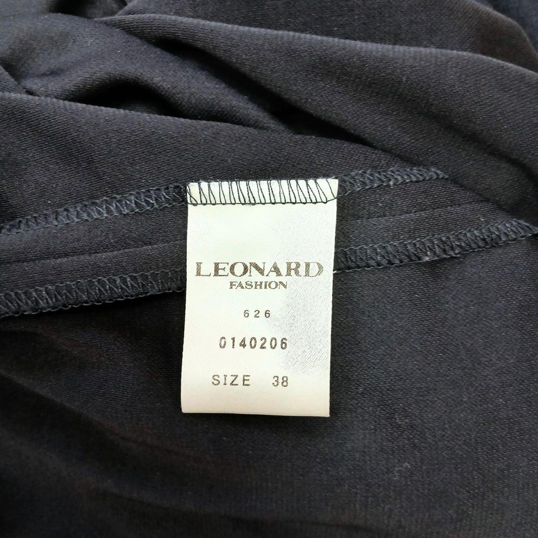 【美品】LEONARD レオナール ワンピース 38 紺 白薔薇花柄カンカン素材