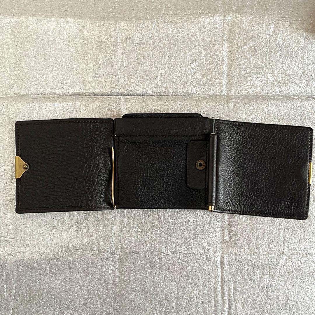 GUCCI グッチ マネークリップ　小銭入れ付き　メンズ レザー　 三つ折り財布