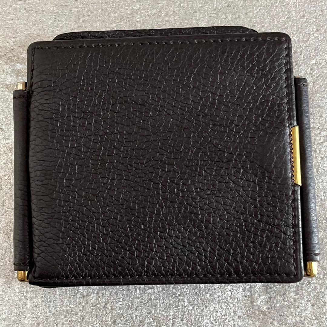 GUCCI グッチ マネークリップ　小銭入れ付き　メンズ レザー　 三つ折り財布