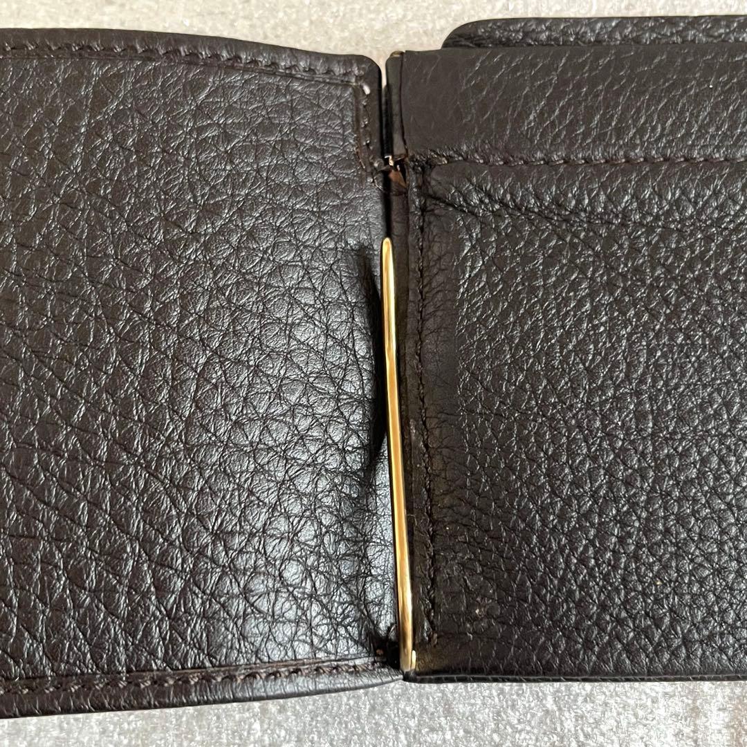 GUCCI グッチ マネークリップ　小銭入れ付き　メンズ レザー　 三つ折り財布