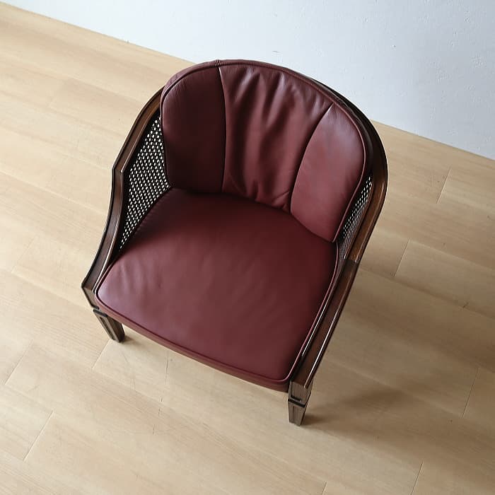 アンティーク カリモク Domani 一人掛け椅子 本革 ナラ材