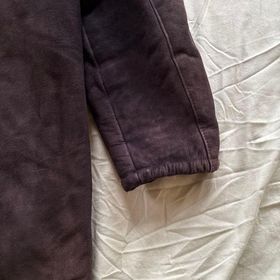 【90s】vintage ブラックムートン ギャングコート 本革 ボア チェーン