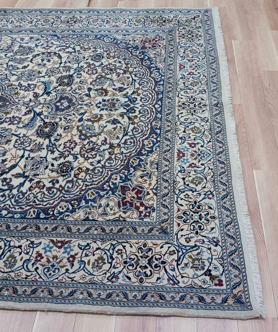 Y3176 高級ペルシャ絨毯 イラン ナイン産 ウール 手織り 大判 3m越え