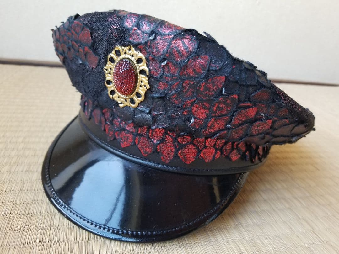 [廃版限定品] h.naoto 赤ドラゴンレザー軍帽