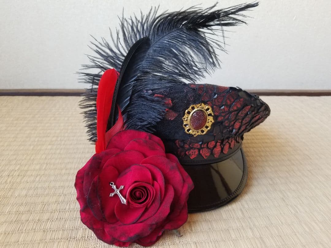 [廃版限定品] h.naoto 赤ドラゴンレザー軍帽