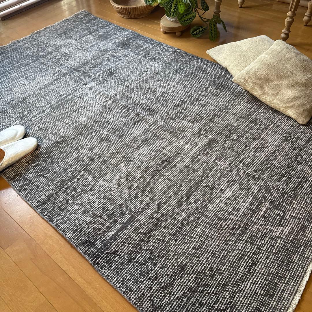 111×182 グレイワンカラーラグ　擦れシャビーシック　トルコヴィンテージラグ