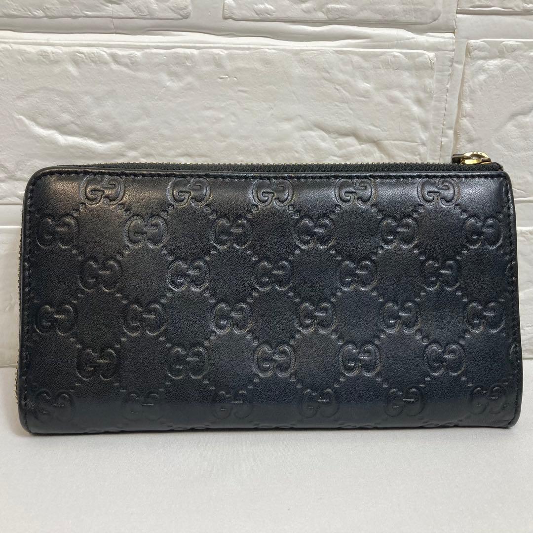 【美品】GUCCI グッチ　長財布　L字ファスナー　ブラック グッチシマ　レザー