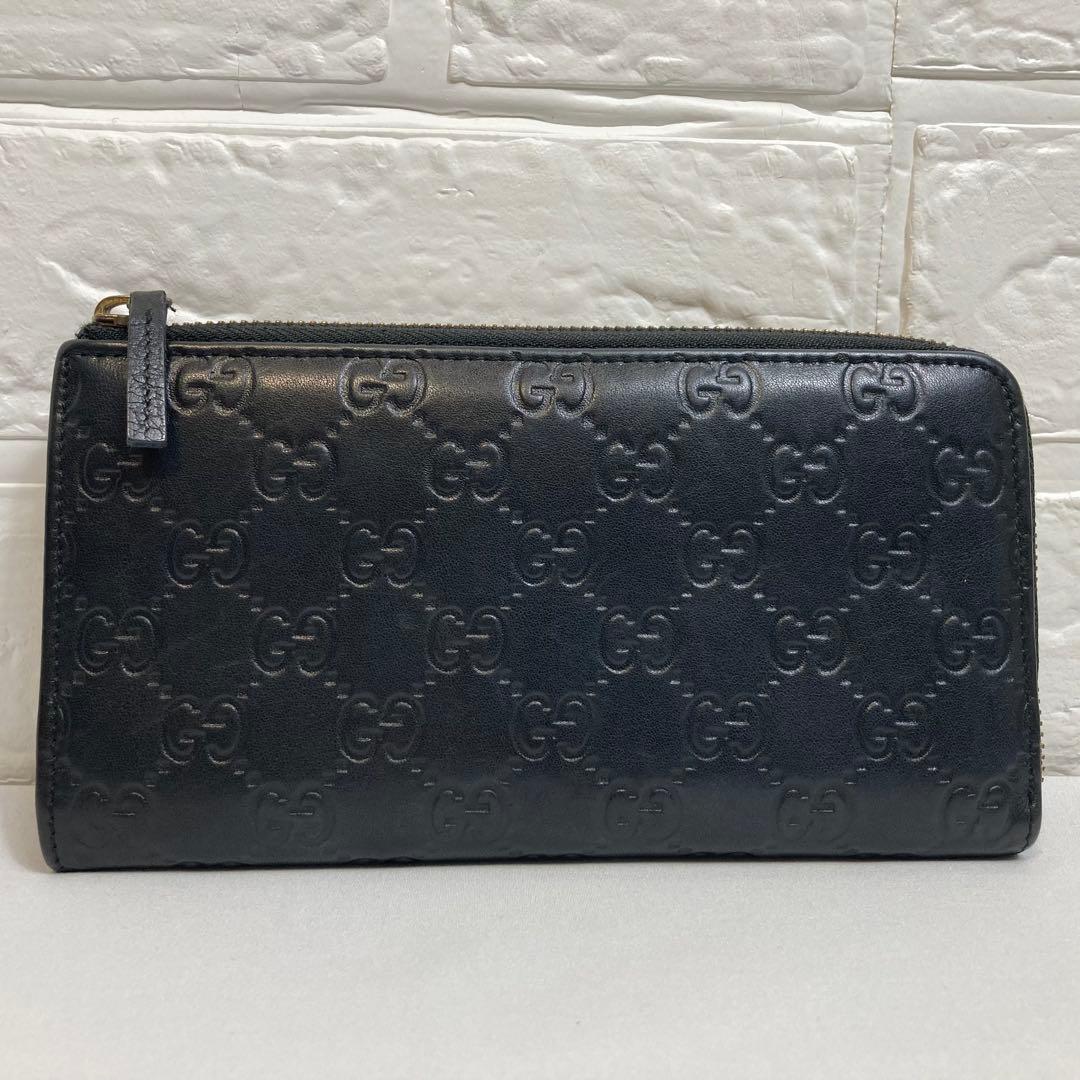 【美品】GUCCI グッチ　長財布　L字ファスナー　ブラック グッチシマ　レザー