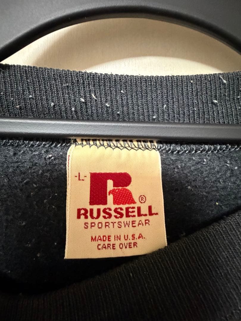 70s〜80s RUSSELL スウェット　赤タグ　無地黒　前V