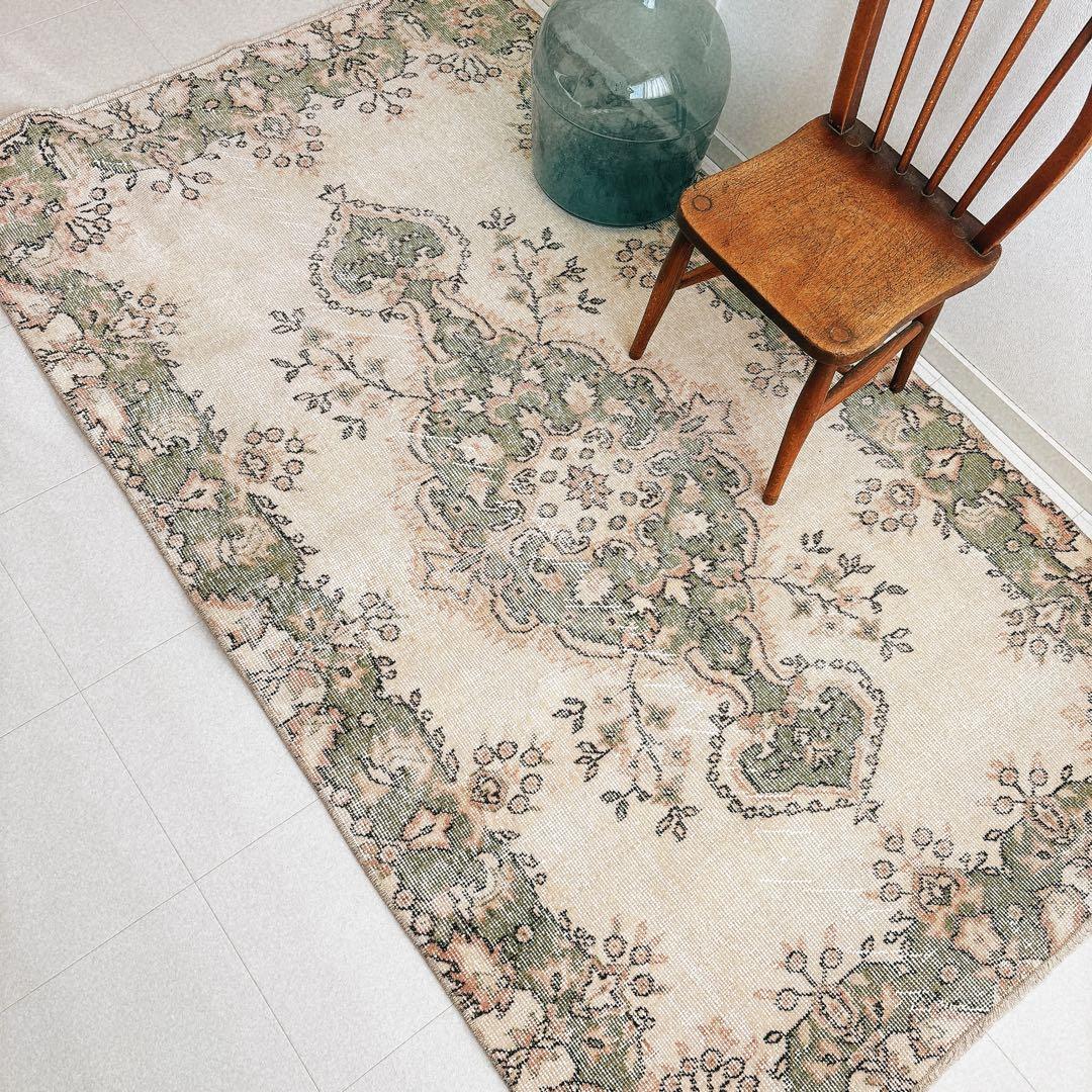 トルコ　ヴィンテージラグ　グリーン