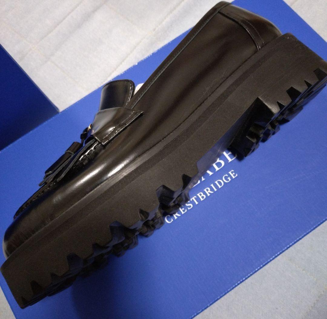 新同 ブルーレーベル クレストブリッジ レザー ローファー M 黒